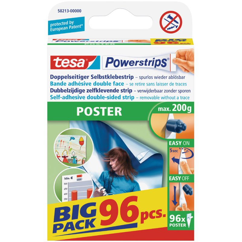 tesa Powerstrips posterstrips, draagkracht max. 0,2 kg, 20 stuks