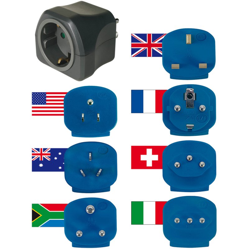 brennenstuhl ensemble adaptateurs voyage, 7 adaptateurs, 150+ pays, 250V 16A