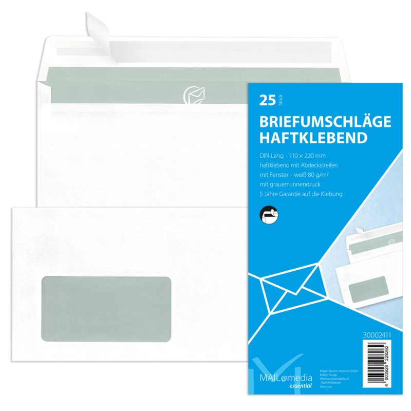 MAILmedia enveloppes DIN Long, blanc, fenêtre gauche, 100 pièces