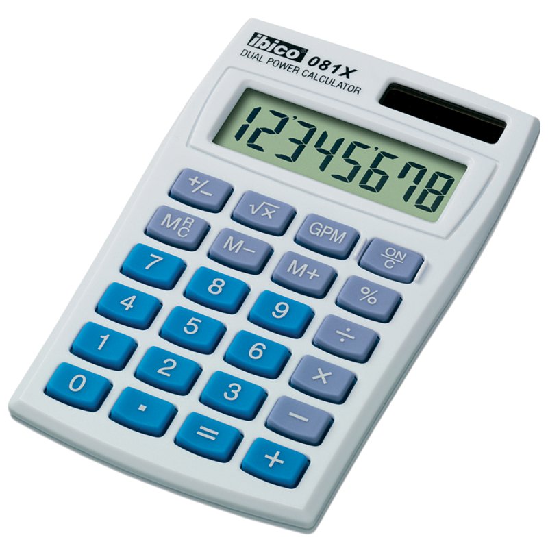 ibico rekenmachine 081X, 8-cijferig LCD-display, lichtgrijs/blauw, solar/batterij