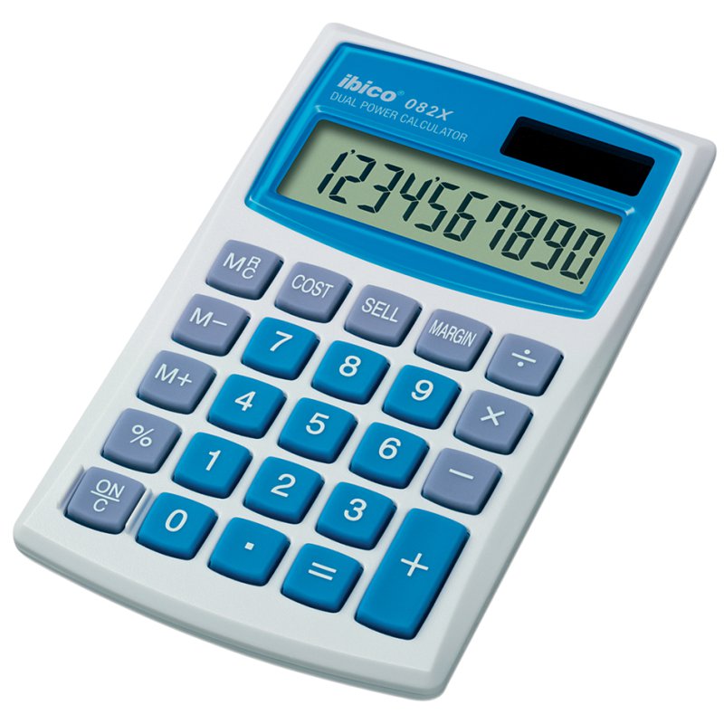 ibico rekenmachine 082X, 10-stellig LCD-display, lichtgrijs/blauw