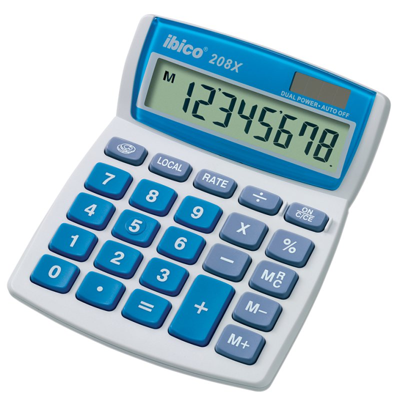 ibico calculatrice de bureau 208X, affichage LCD 8 chiffres, gris clair/bleu