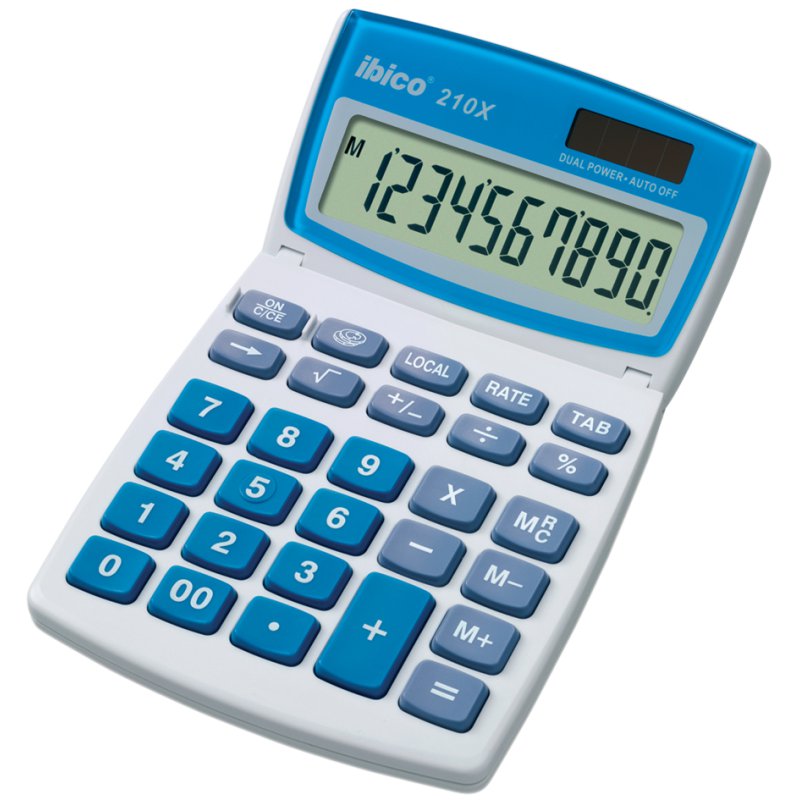 ibico calculatrice 210X, écran LCD 10 chiffres, gris clair/bleu, énergie solaire/batterie