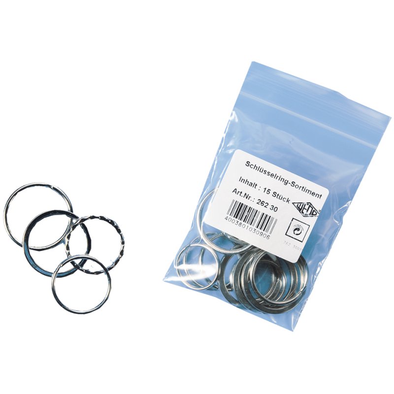 WEDO anneaux de clés métalliques, acier trempé, nickelé brillant, 15 pièces