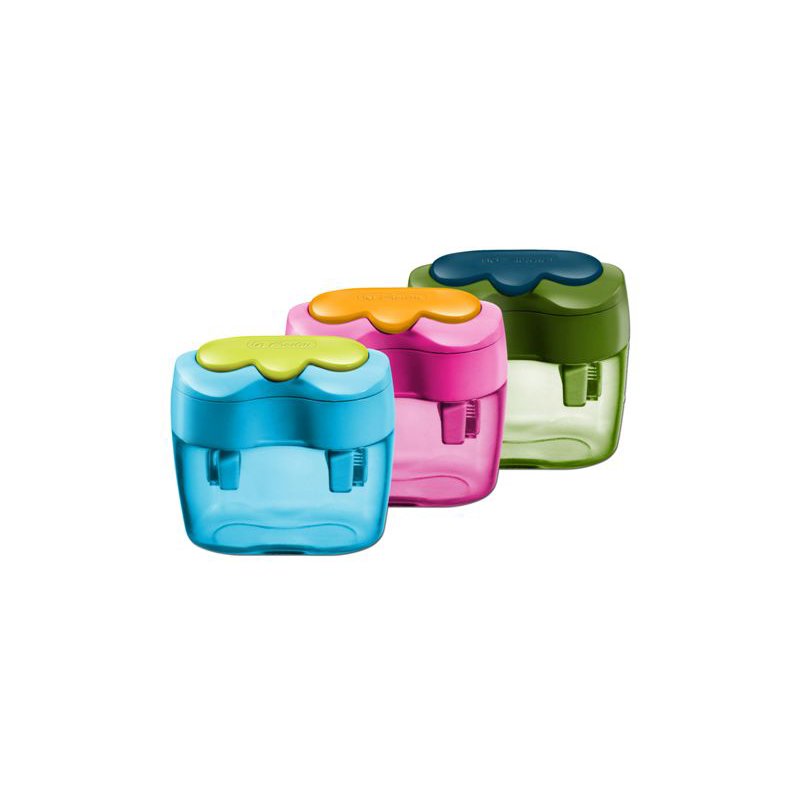 herlitz taille-crayon double ovale, plastique, translucide, avec bac de récupération
