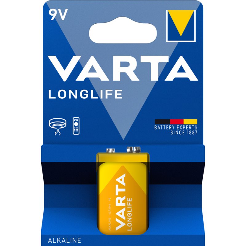 VARTA Longlife alkaline blokbatterij 9V, E-Block 6LR61, 550 mAh