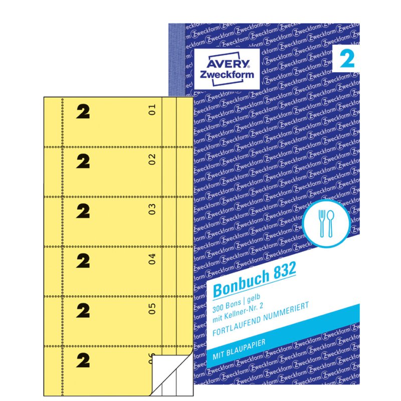 AVERY Zweckform carnet de reçus, A4, jaune, 2 x 50 feuilles