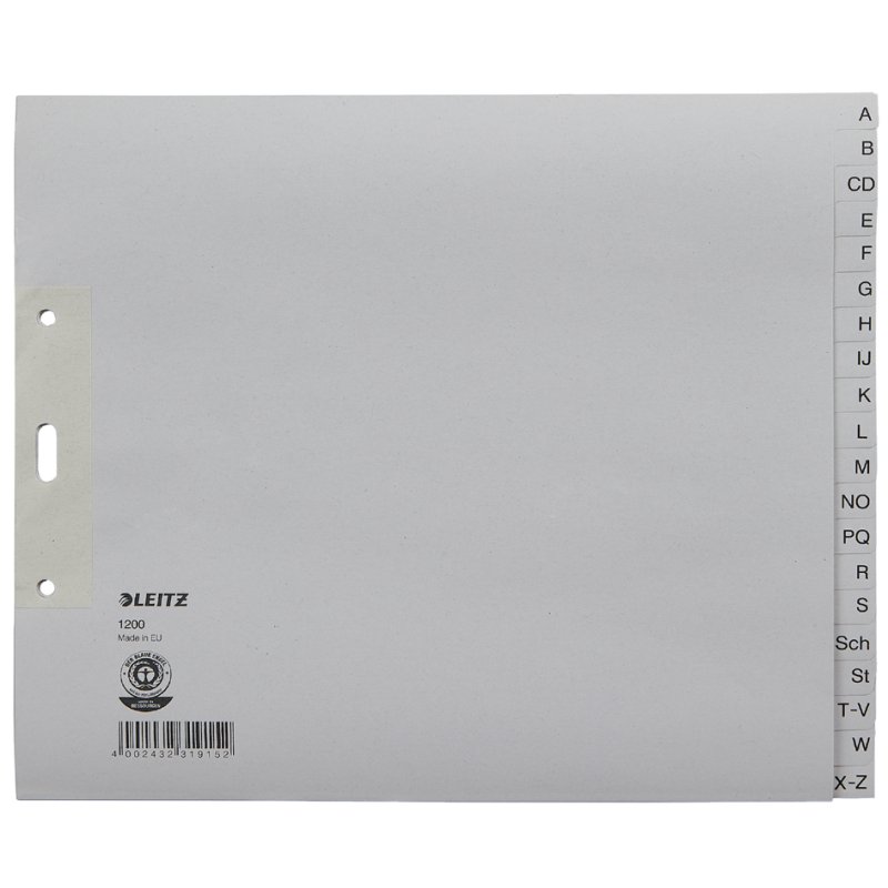 LEITZ intercalaires de registre A-Z, A4 extra large, gris, 20 pièces