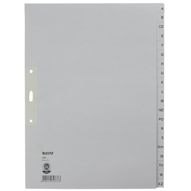 LEITZ intercalaires de registre A-Z, A4 extra large, gris, 20 pièces