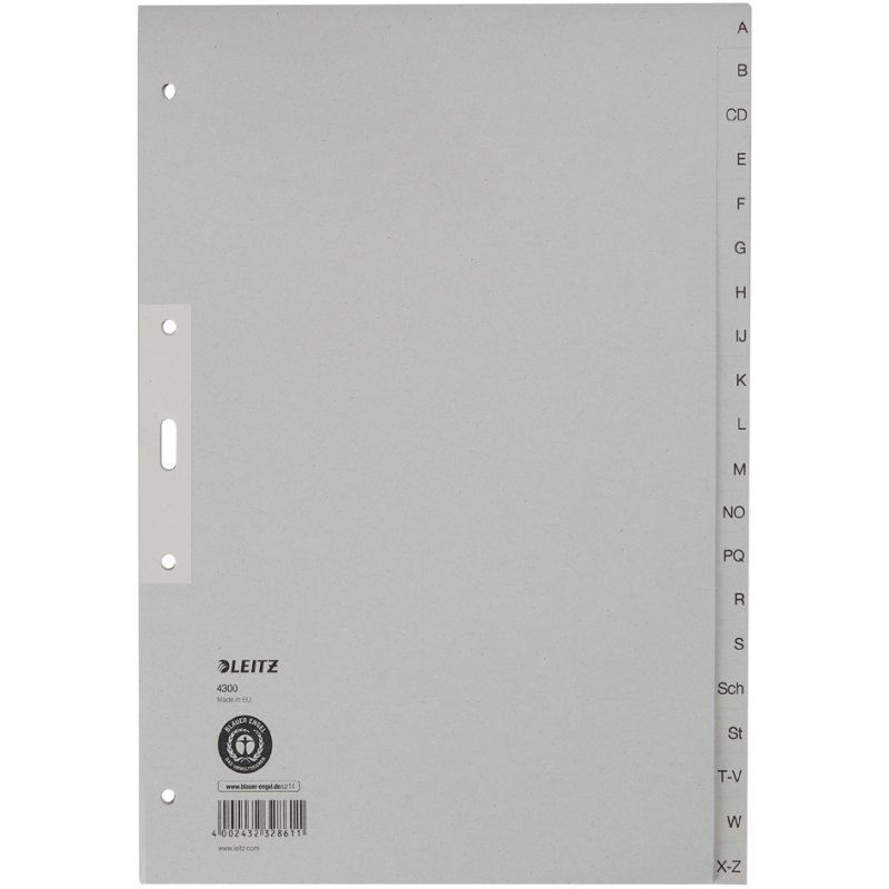 LEITZ intercalaires de registre A-Z, A4 extra large, gris, 20 pièces