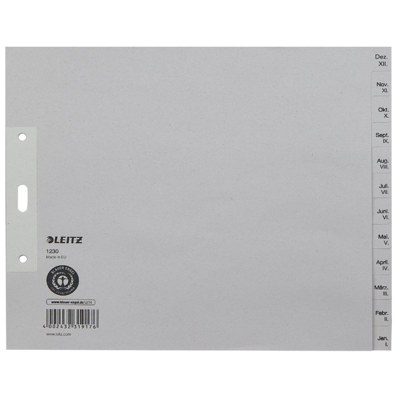 LEITZ monthly planner sheets A4 landscape, grey, December–January, 12 parts