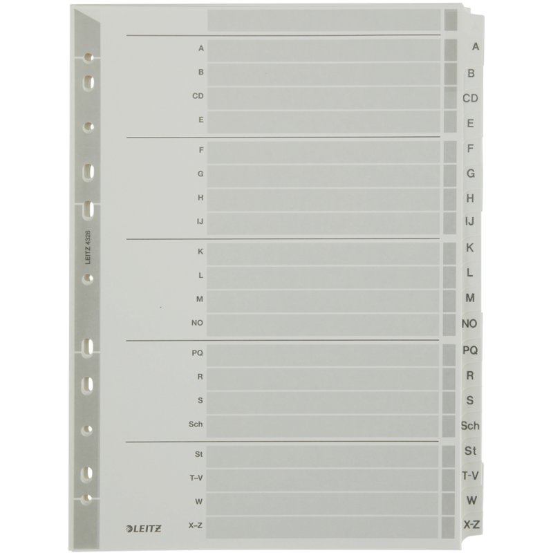 LEITZ intercalaires A-Z, A4, carton gris, 20 pièces