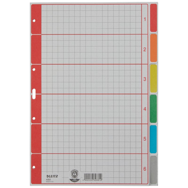 LEITZ onglets en carton extra-rigides, blancs, A4, 6 parties