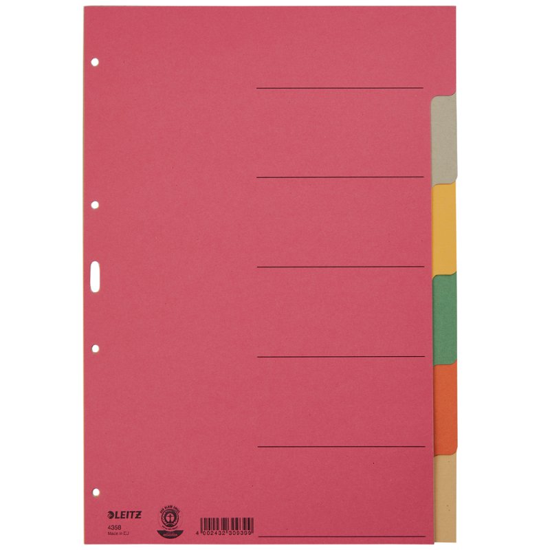 LEITZ onglets en carton extra-rigides, blancs, A4, 6 parties