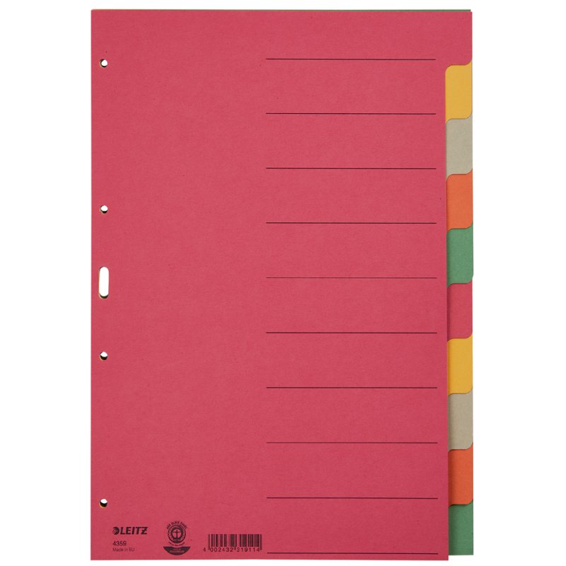 LEITZ onglets en carton extra-rigides, blancs, A4, 6 parties