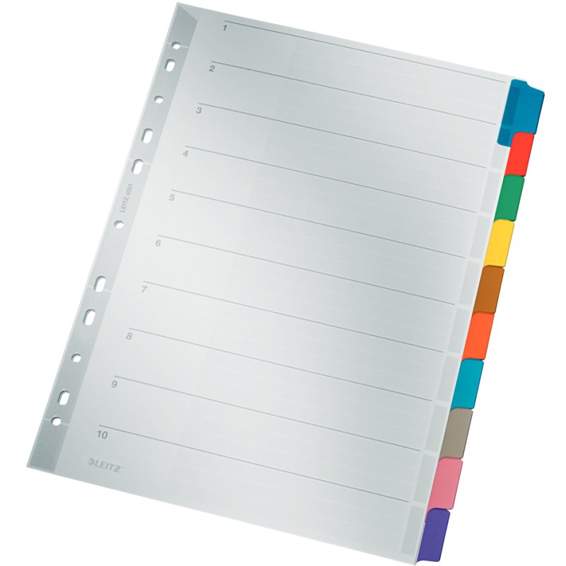 LEITZ intercalaires A4, 10 parties, gris, carton mylar