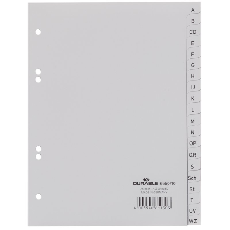 DURABLE répertoire alphabétique A-Z, A5, gris, 20 pièces