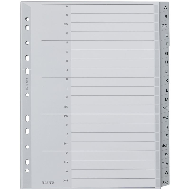 LEITZ intercalaires A-Z, A4 extra-large, plastique gris, 20 pièces