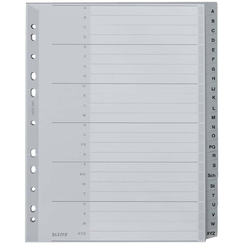 LEITZ intercalaires A-Z, A4 extra-large, plastique gris, 20 pièces