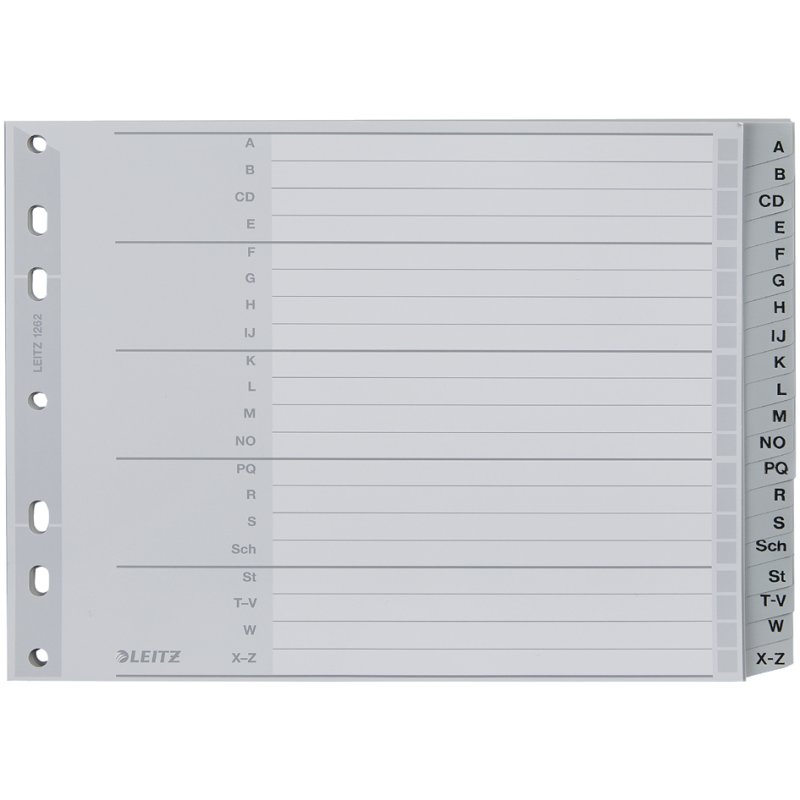 LEITZ intercalaires A-Z, A4 extra-large, plastique gris, 20 pièces