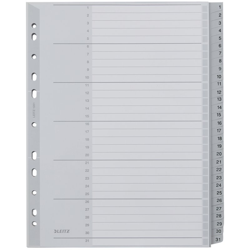 LEITZ intercalaires A4, chiffres 1-12, gris, 12 pièces