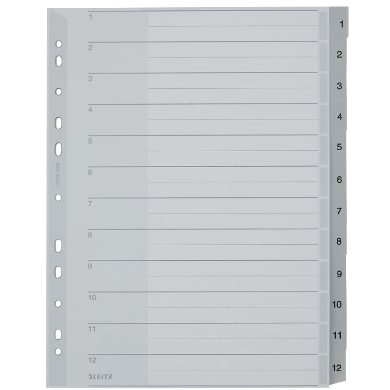 LEITZ intercalaires A4, chiffres 1-12, gris, 12 pièces