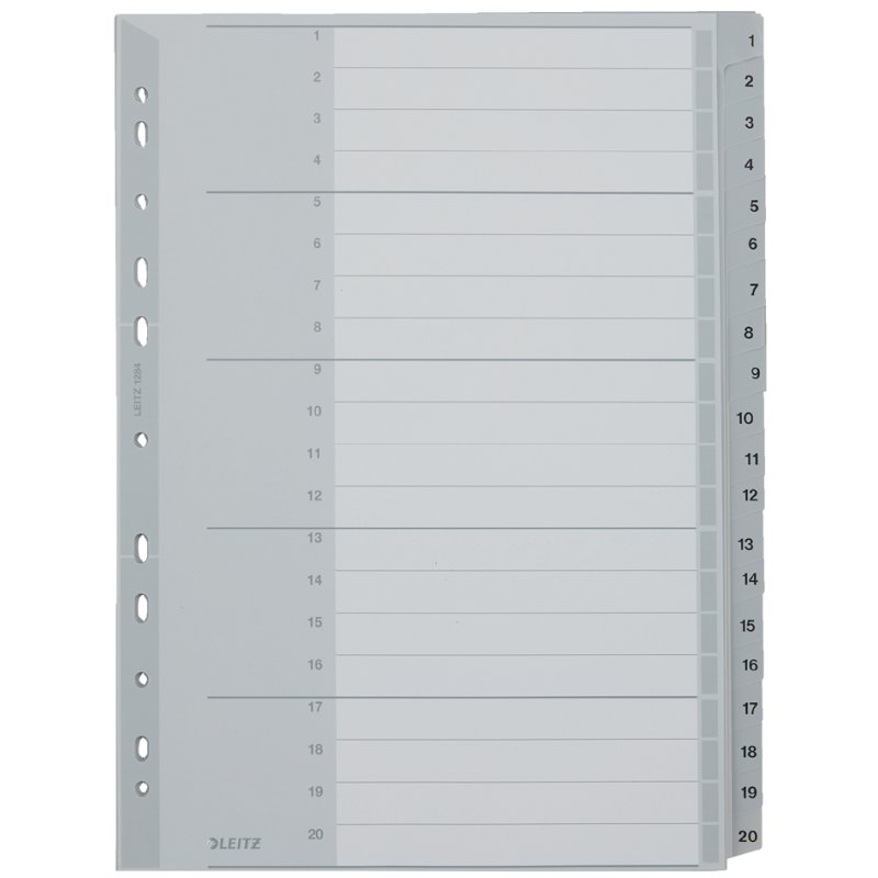 LEITZ intercalaires A4, chiffres 1-12, gris, 12 pièces