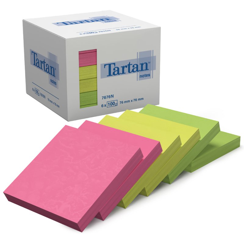 Tartan Notes haftnotizen, 76×76 mm, neon gekleurd, 6 blokken