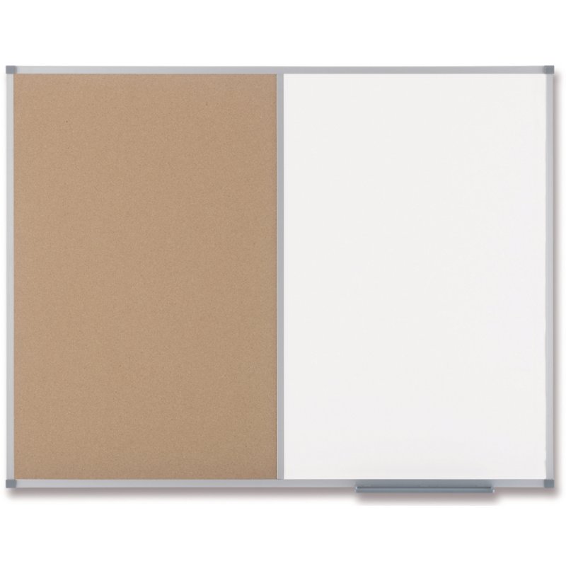 nobo tableau combiné whiteboard/liège, blanc/naturel, 90×60 cm, cadre aluminium