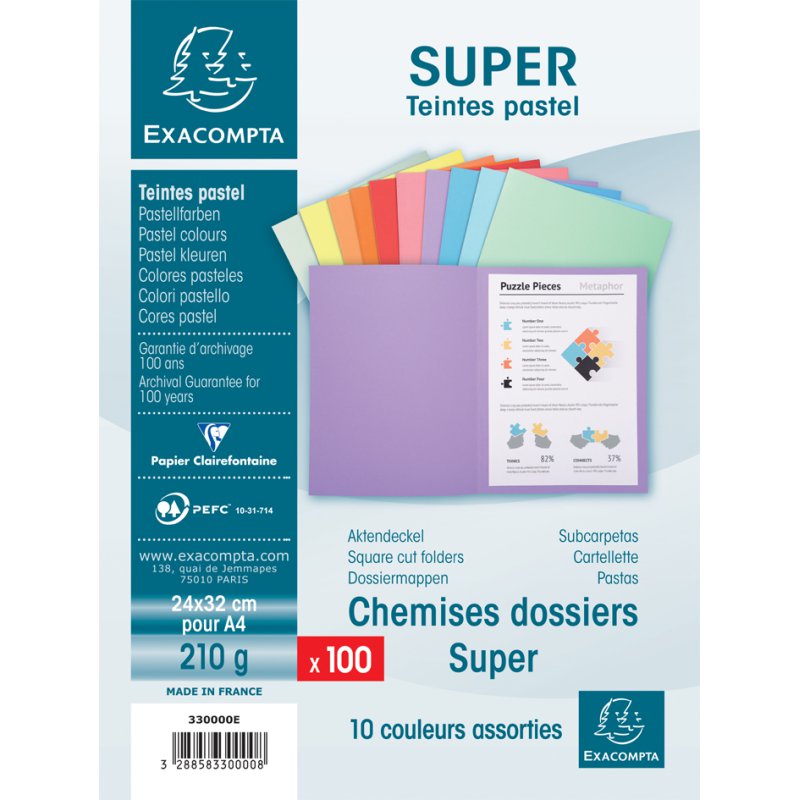 EXACOMPTA chemises SUPER 250, A4, rouge, 100 pièces