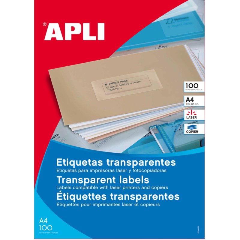 APLI étiquettes adresse, 105×37 mm, transparent, 1600 pièces