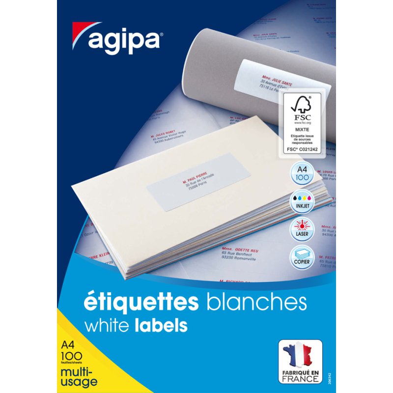 agipa étiquettes universelles, 70×31 mm, blanc, 2700 pièces
