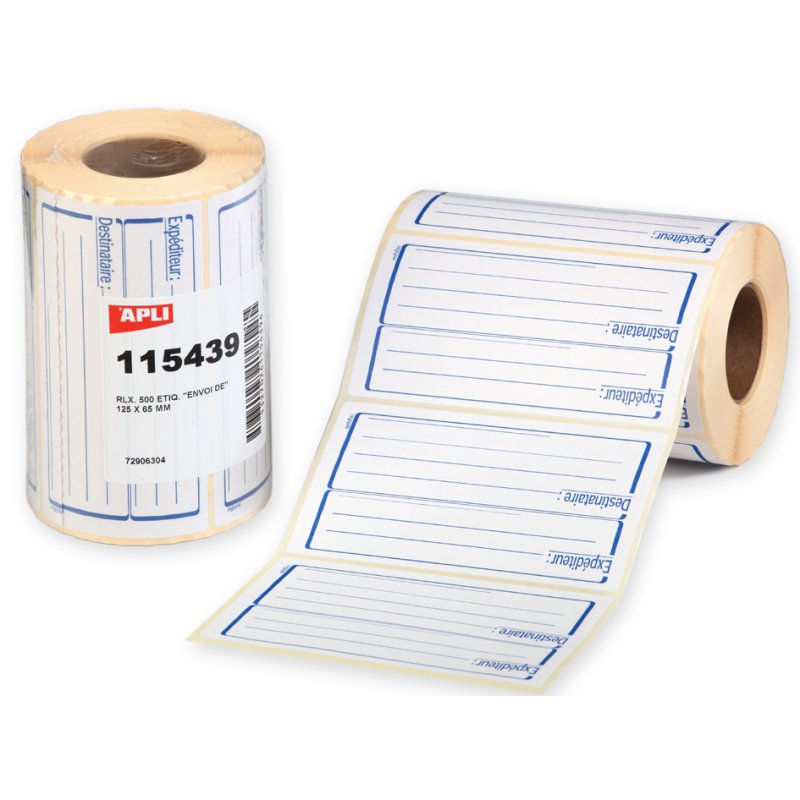 APLI étiquettes d'expédition réinitialisables, 65×125 mm, inscriptibles à la main, 500 pcs