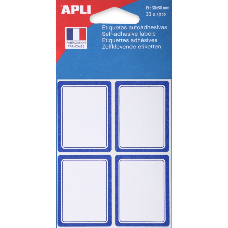 APLI etikethouders, blanco, blauw, 38×50 mm, 32 stuks