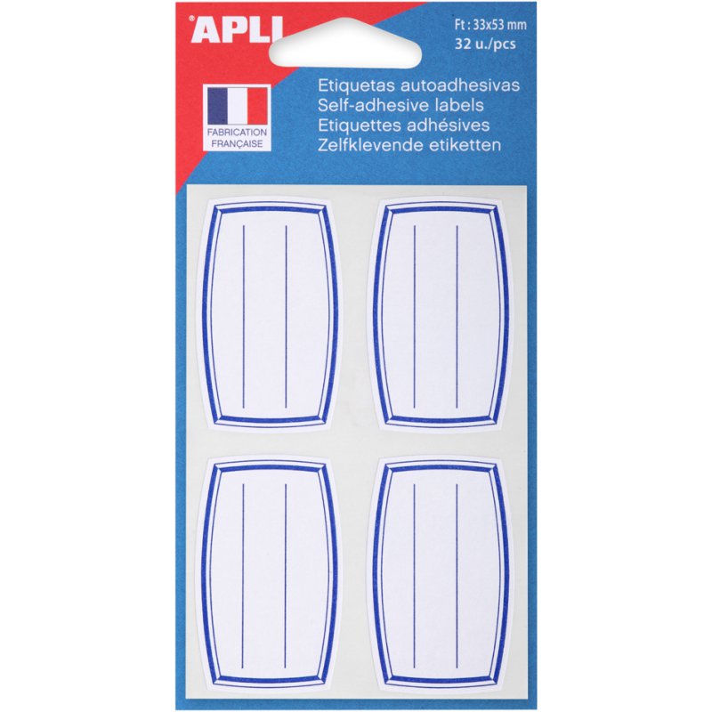 APLI etikethouders, blanco, blauw, 38×50 mm, 32 stuks