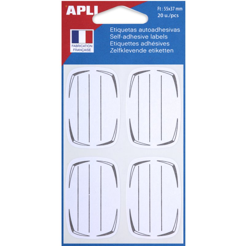 APLI boek-etiketten gelinieerd, wit/grijs, 37×55 mm, 20 stuks