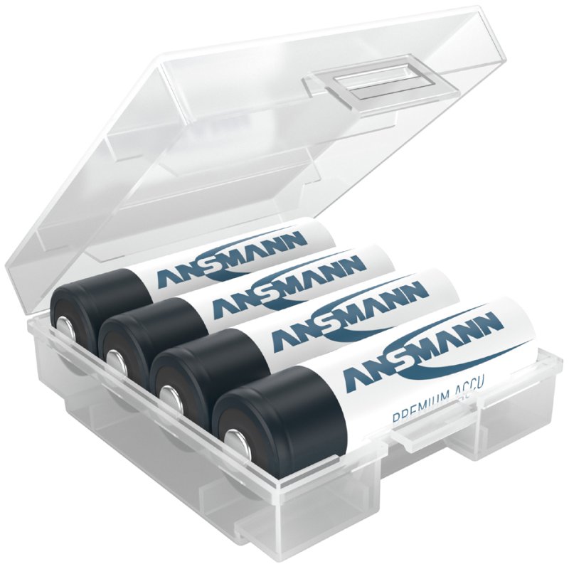 ANSMANN battery box for 4 AA/AAA batteries, transparent, 55×67×22 mm