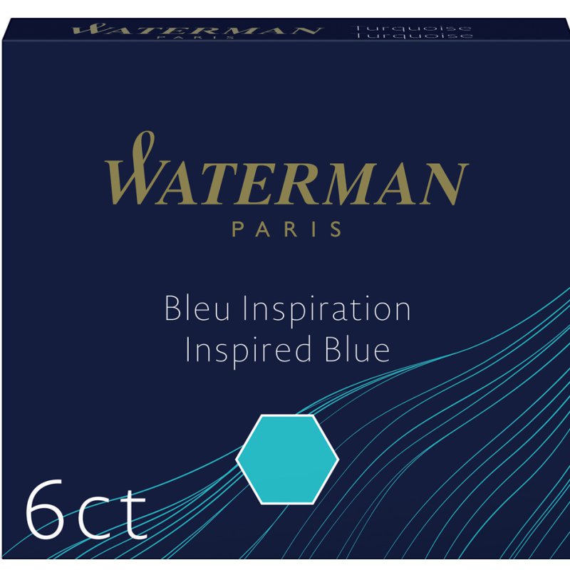 WATERMAN Cartouches d'encre Standard, bleu Serenity, effaçable, 6 pièces