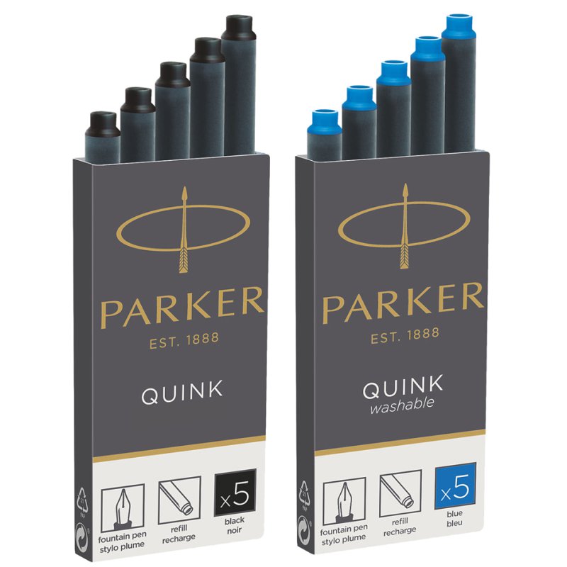 PARKER cartouches d'encre grand format QUINK, bleu royal, effaçable, 5 pièces
