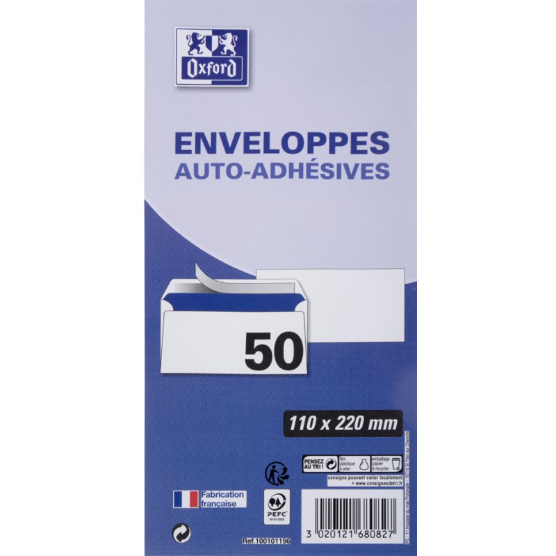 Oxford enveloppes C6, blanc, auto-adhésif, 50 pièces