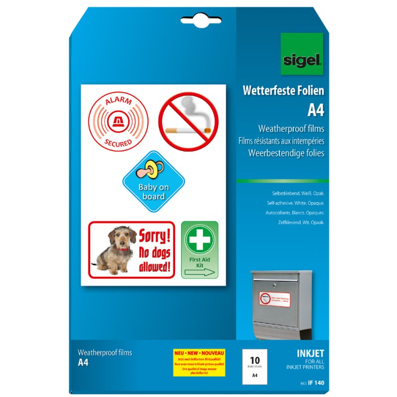 Sigel A4 inkjet film, opaque white, self-adhesive, 10 sheets