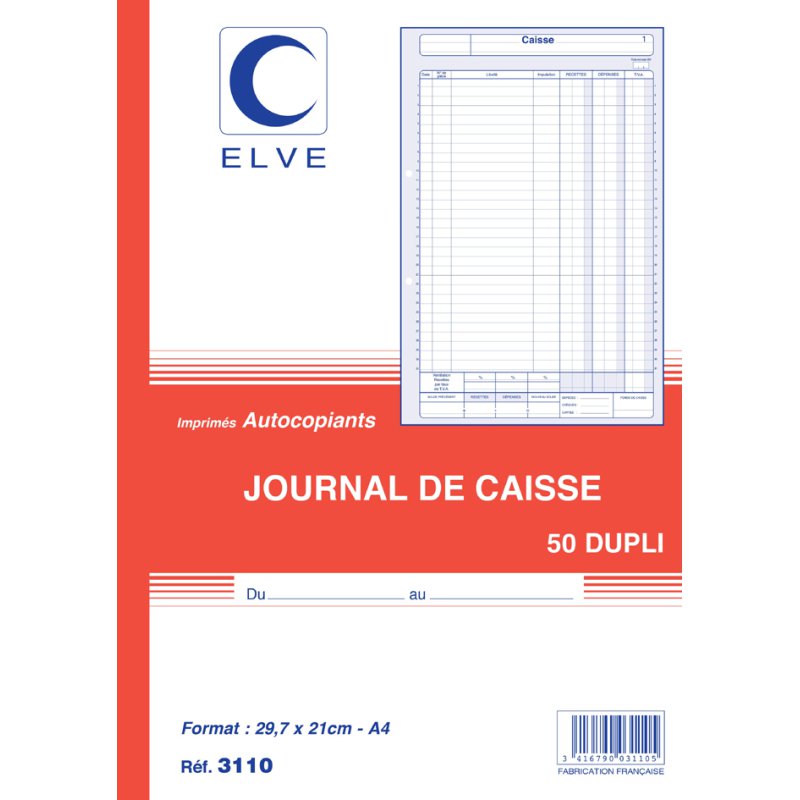 ELVE registre de caisse à anneaux doubles, 297 × 210 mm, 50 feuilles