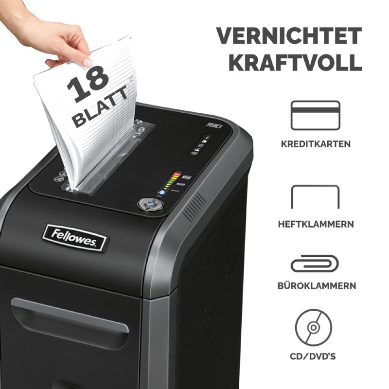 Fellowes papiervernietiger Powershred 99Ci, P-4 beveiliging, 18 vel, zwart/zilver