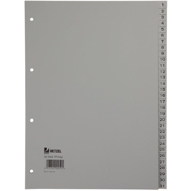 HETZEL intercalaires, chiffres 1-20, A4, gris
