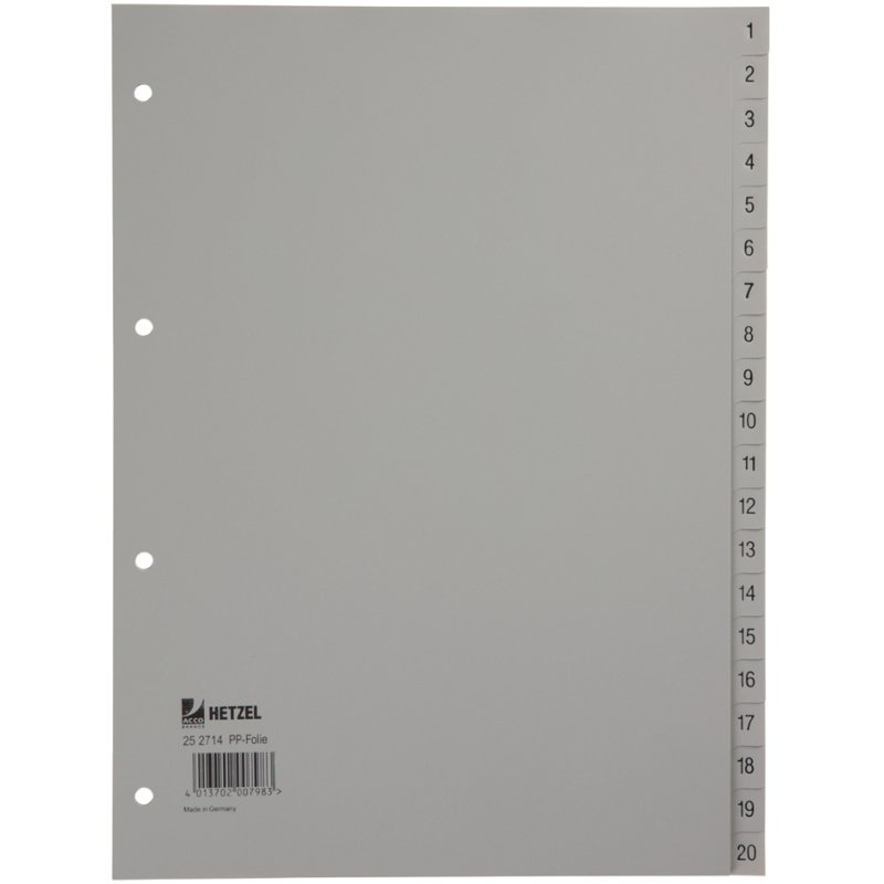 HETZEL intercalaires, chiffres 1-20, A4, gris