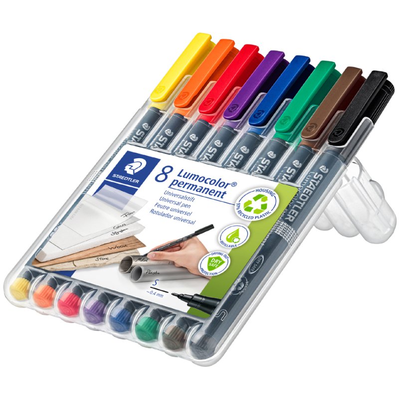 STAEDTLER Lumocolor permanente markers, navulbaar, 0,4 mm, 8 stuks