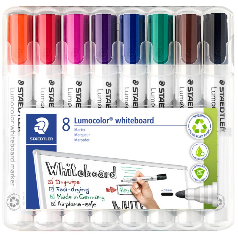 STAEDTLER Lumocolor whiteboard markers, navulbaar, 2,0 mm, 4 stuks