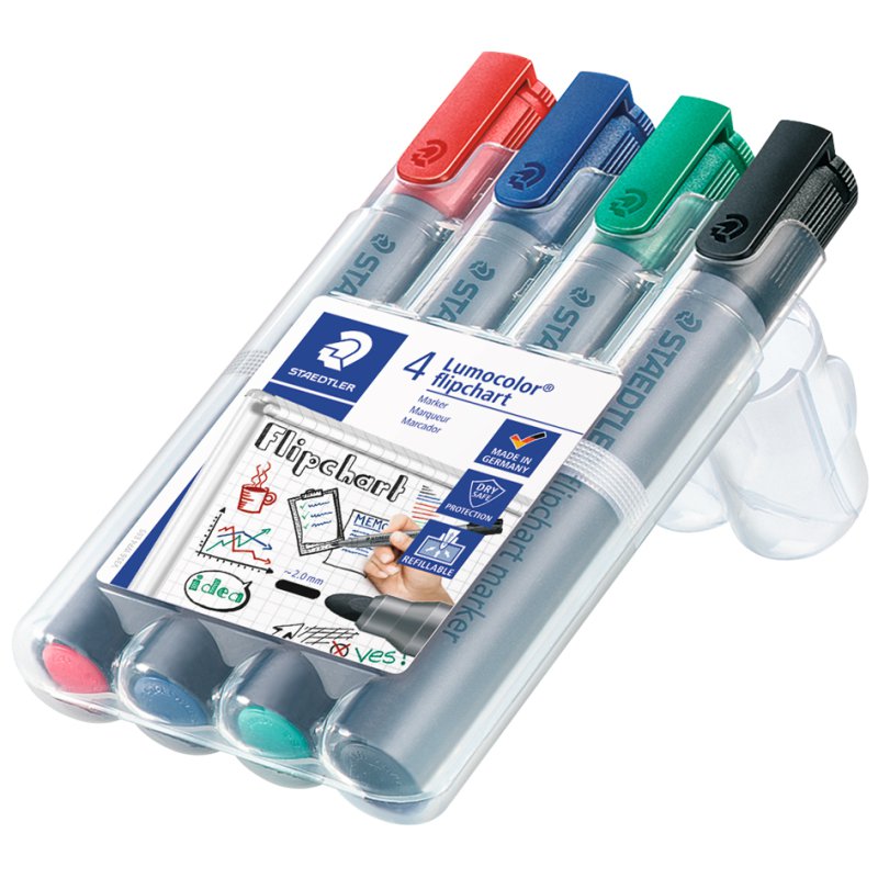 STAEDTLER Lumocolor flipchartmarkers 356, navulbaar, 4 stuks, roze/turquoise/blauw/zwart