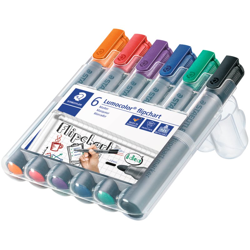 STAEDTLER Lumocolor flipchartmarkers 356, navulbaar, 4 stuks, roze/turquoise/blauw/zwart