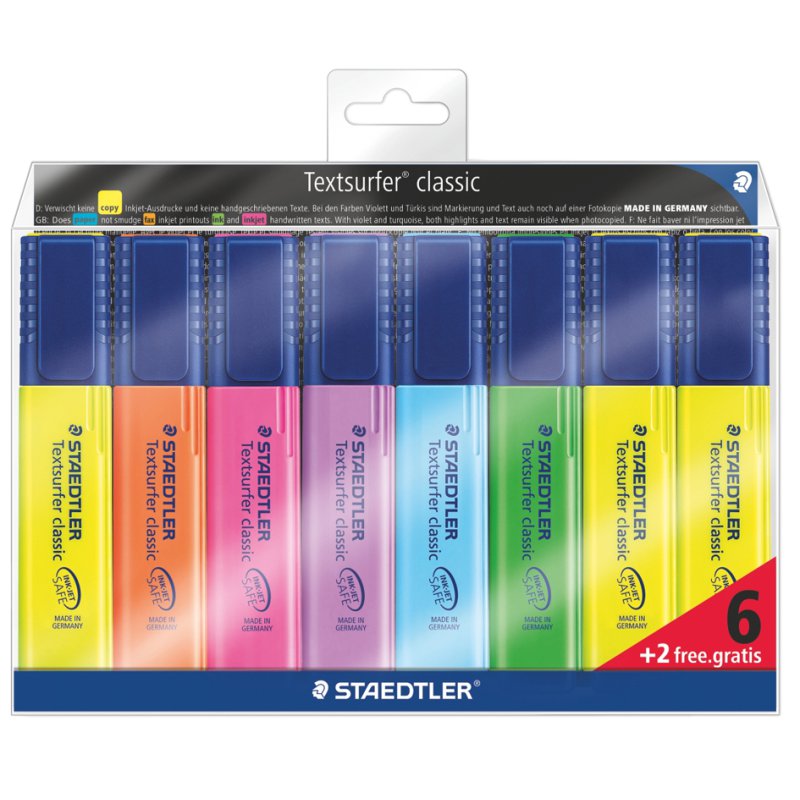 STAEDTLER Textsurfer classic markeerstiften, navulbaar, 8 stuks, gesorteerde kleuren